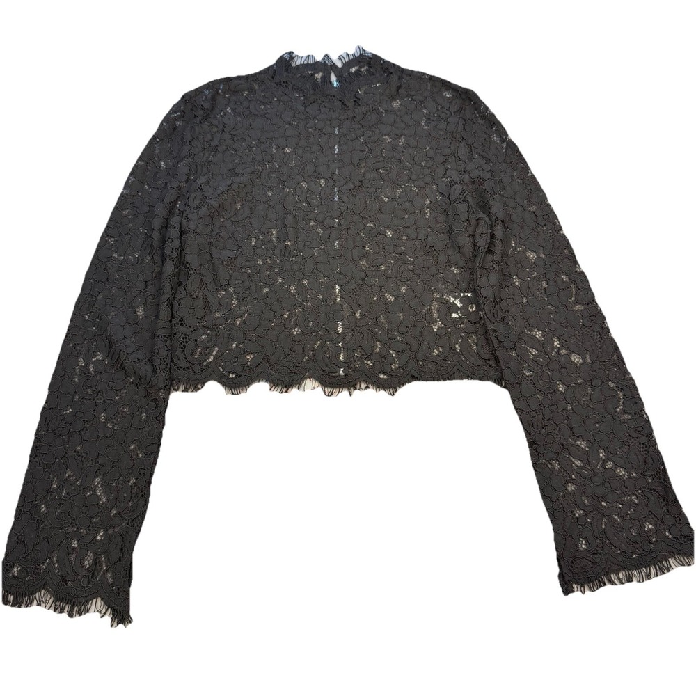 Vici‎ Womens Long Sleeve Lace High Neck Size Small Black Feminine Blouse Top Zip